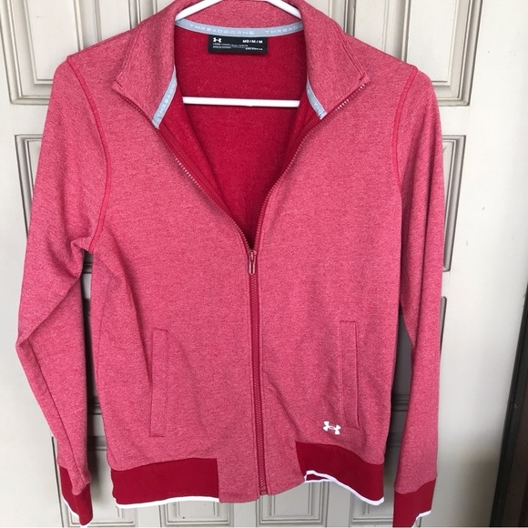 Under armor, zip front jacket, SzM ladies, contrast collar/cuffs red real nice - Picture 1 of 8